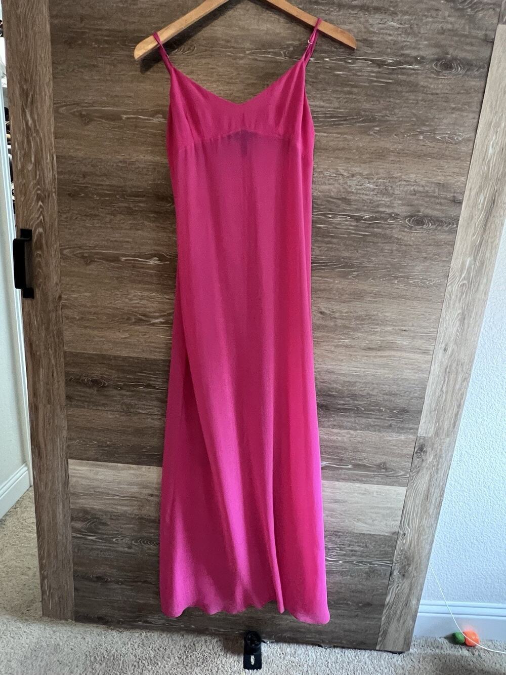 Hot Pink Fuschia Deanne Sheer Maxi Slip Dress Silk BCBG Max Azria Sz S Excellent